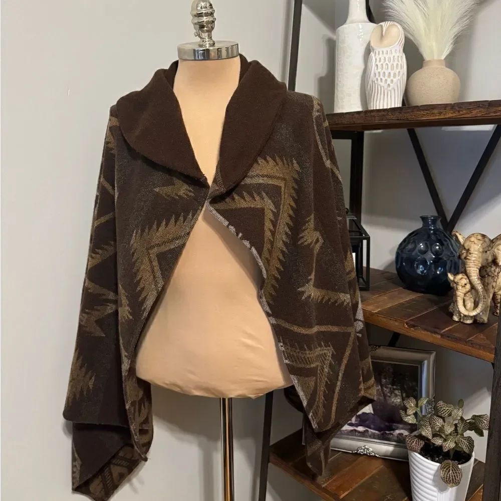VTG Lauren Ralph Lauren Wool Poncho Cape Shawl Native American Blanket Tribal
